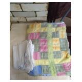Lot: quilt and doilies appears to be a full size?