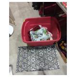 Large tote of Christmas linens holiday welcome