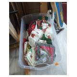Large tote of Christmas linens towels runners etc