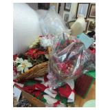 Stack of Christmas floral linens decorations