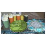 Therma-glass cups midcentury plates doilies