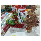 Vintage Christmas sleigh with Santa & snowman