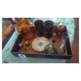 Lot of household collectibles Ruby red class art