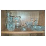 Shelf of glassware pitcher candy dish server