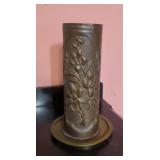 Vintage trench art vase floral pattern 9 x3