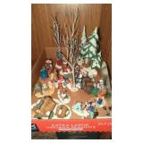 Christmas village decorations, trees, people