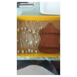 Tray lot of souvenir spoons with display