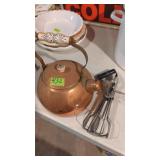 Copper teapot and antique mixer