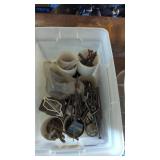 Tote of hardware bolts, screws, nails, etc