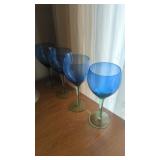 Lot of four blue on green stemware