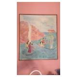 Large Asian themed oil painting 31'x37'in