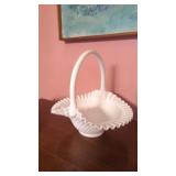 Vintage Fenton? milk glass hobnail basket 10'x9
