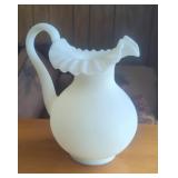 Fenton? Peach milk glass pitcher ruffled top 8'