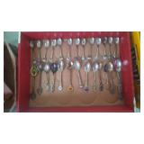Tray lot of souvenir spoons