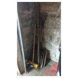 Two antique square coal shovels whole broom