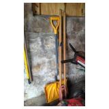 Snow, shovel and post hole digger