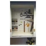 All tools in white cabinet one lot
