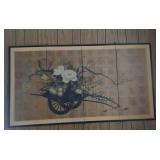Japanese Byobu flower cart silk screen 4 panel