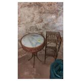 Lot of two plant stands one with a marble top