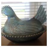 Indiana glass iridescent carnival glass hen on