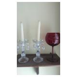 Ruby red glass decorated and iridescent accent