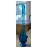 Viking blue glass cabbage vase swung mid-century