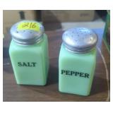 Pair of McKee jadeite salt and pepper shakers art