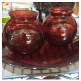 Ruby red glass lot of theee