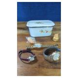 Men's ladies watches enamelware figurines