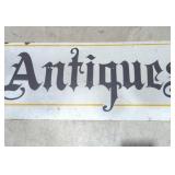 Old metal sign advertising antiques 24'x9' single