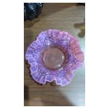 Fenton cranberry ruffled opalescent glass truffle