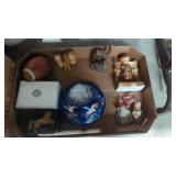 Flat of chalkware Banks, dresser boxes, porcelain