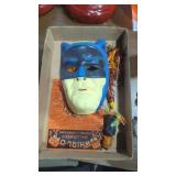 Vintage Halloween decorations and Batman mask