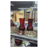 Ruby red glass lot of five ashtrays sugar two
