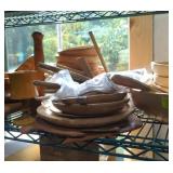 Wooden dinner tableware bowls utensils nutcracker