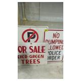 Lot of three signs metal wood and plastic