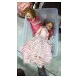 Tote of vintage dolls various makers as is