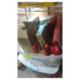 Poly tote full of Christmas ornaments decorations