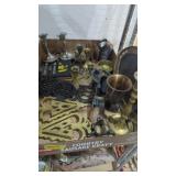 Lot of brass knick-knacks satirons candle holders