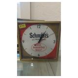 Schmidt's beer advertising sign clock early metal