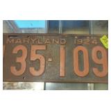 1924 Maryland license plate original patina