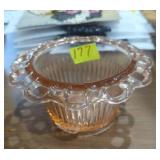 Pink depression, glass scalloped edge bowl anchor