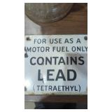 Vintage porcelain sign lead fuel gasoline