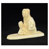 Bering Sea Inuit Eskimo Girl on Skis Ivory Carving