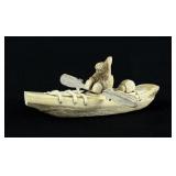 Danny Etooangat Man in Canoe Inuit Carving