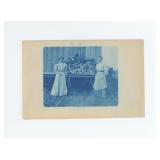 Hutterite Women with Baskets Cyanotype Postcard