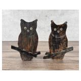 Folk Art Wood Owl Bookends