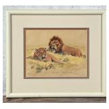 John Seerey-Lester Lion Pair Acrylic Painting