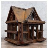 Antique Folk Art Tramp Art Wood House Model