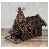 Antique Tramp Folk Art Willow Log Cabin House